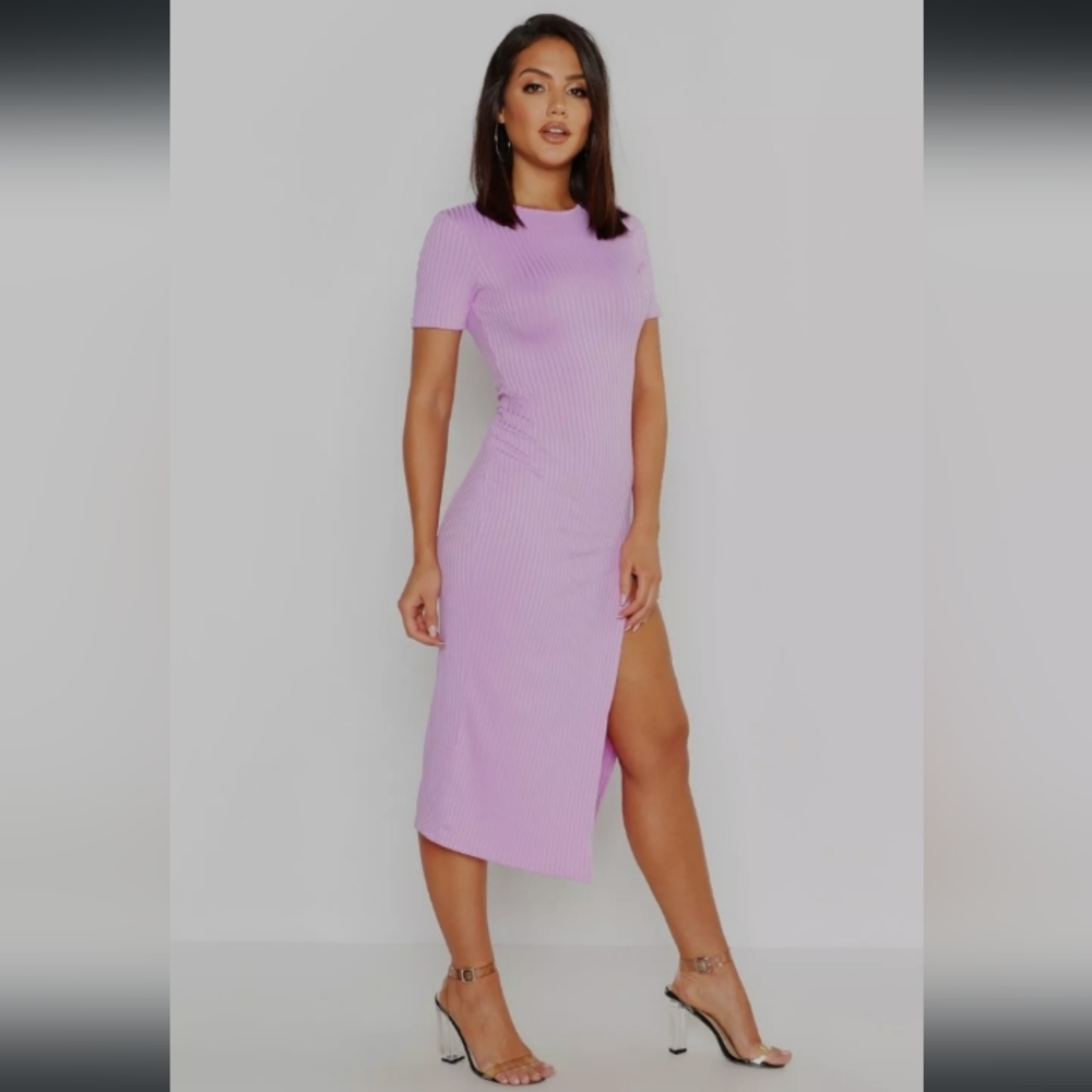 Trending Lavendar! Jumbo Rib Side Split Midi Dress